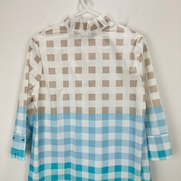 Ming Wang Gingham Ruffle Collar Top Blouse Relaxed Cotton Blue Popover XXS NWT - Picture 10 of 12